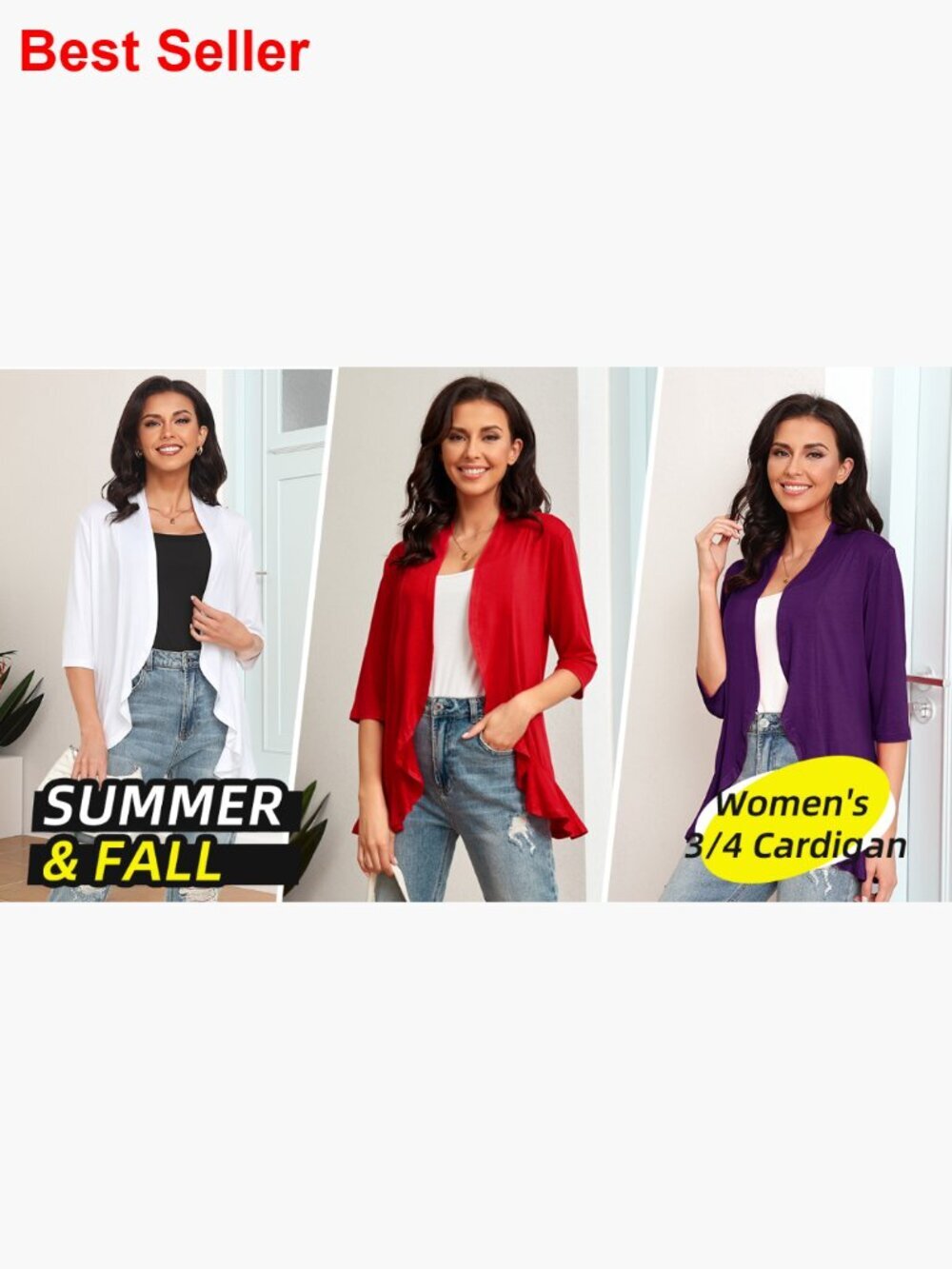 Viscose Spandex Cardigan with Shawl Collar and Asymmetrical Hem - Picture 7 of 7